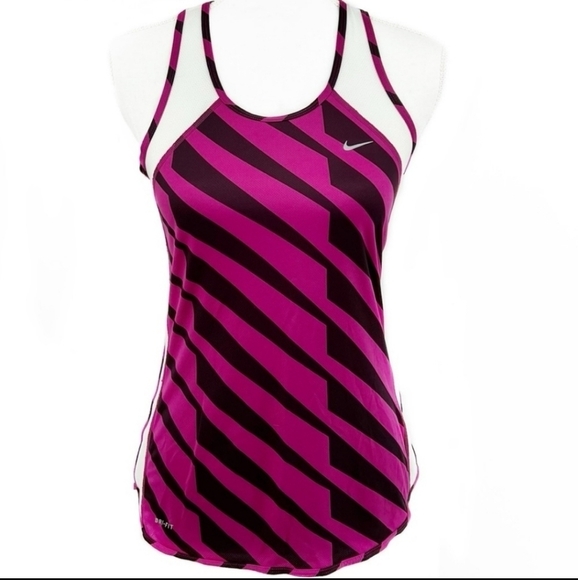 Nike Tops - NIKE DRIFIT FUCHSIA & BLACK STIPES MESH ACTIVEWEAR YOGA RAZORBACK TANK TOP SMALL